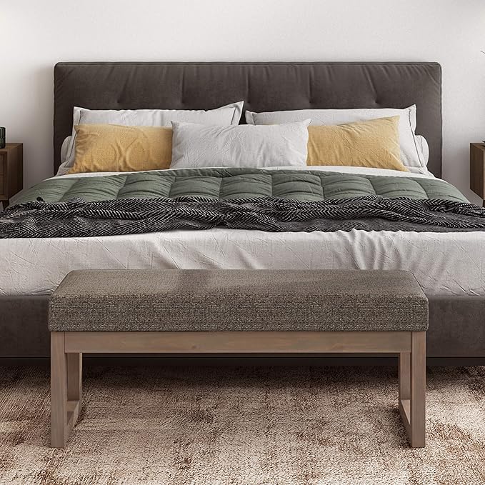 SIMPLIHOME Milltown Large Ottoman Bench - 44 inch Wide Upholstered Tweed Look Fabric Rectangle Footstool Ottoman in Mink Brown, Contemporary Bench for Bedroom with Cushioned Seat, Assembled