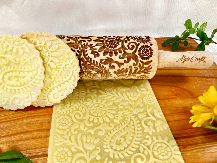 FLORAL 3 Small Textured Rolling Pin Set. Wooden laser engraved embossing dough roller for embossed cookies gift for Birthday