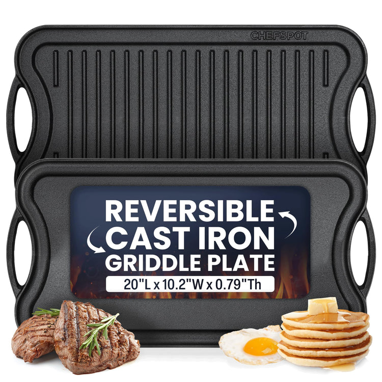 20" Reversible Cast Iron Griddle Grill Pan Double Burner Stovetop