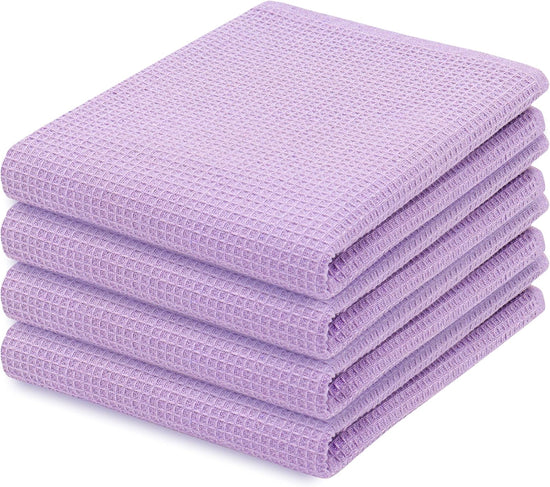 PurpleEssences Waffle Weave Kitchen Towel, 100% Cotton - 15 x 25 Inches, with Hanging Loop Ultra Soft Absorbent Quick Drying Dish Cloth, Tea and Hand Towels, 4 Pack - Spring Summer - Lavender - Nestoria
