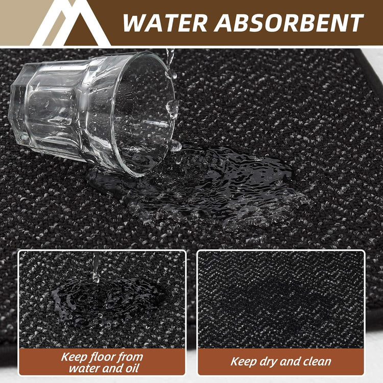 COSY HOMEER Kitchen Rugs Non Slip Washable 24"x36"+24"x60" Absorbent Kitchen Mats for Floor Stain Resistant Kitchen Runner Rug Sets of 2 Kitchen Floor Mats for Sink,Black