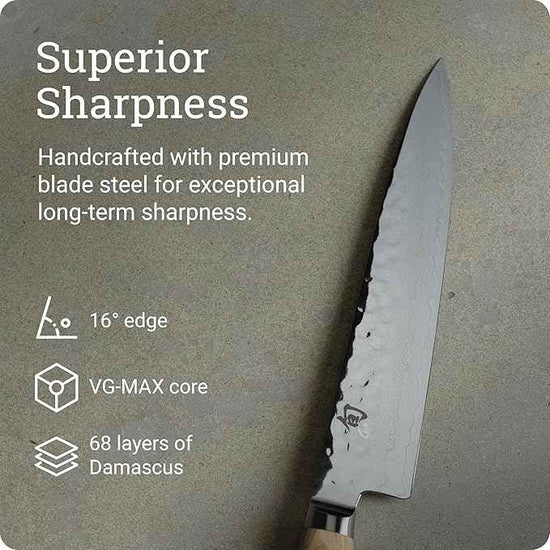 Shun Premier Blonde 6.5" Utility Knife, Handcrafted Japanese Knife, VG-MAX Core with Damascus Stainless Steel Cladding, Pakkawood Handle, Precision and Sharpness for Professional and Home Chefs