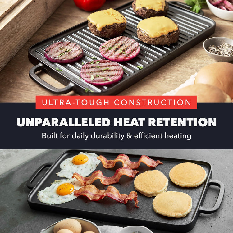 x Bobby Flay 16.5 x 9.5 Cast Iron Reversible Double Burner Griddle