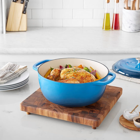 Amazon Basics Cast Iron Dutch Oven Pot with Lid, Enameled, Round, Dual Handles, Heavy-Duty, Large, 7.3-quart, Blue - Nestoria