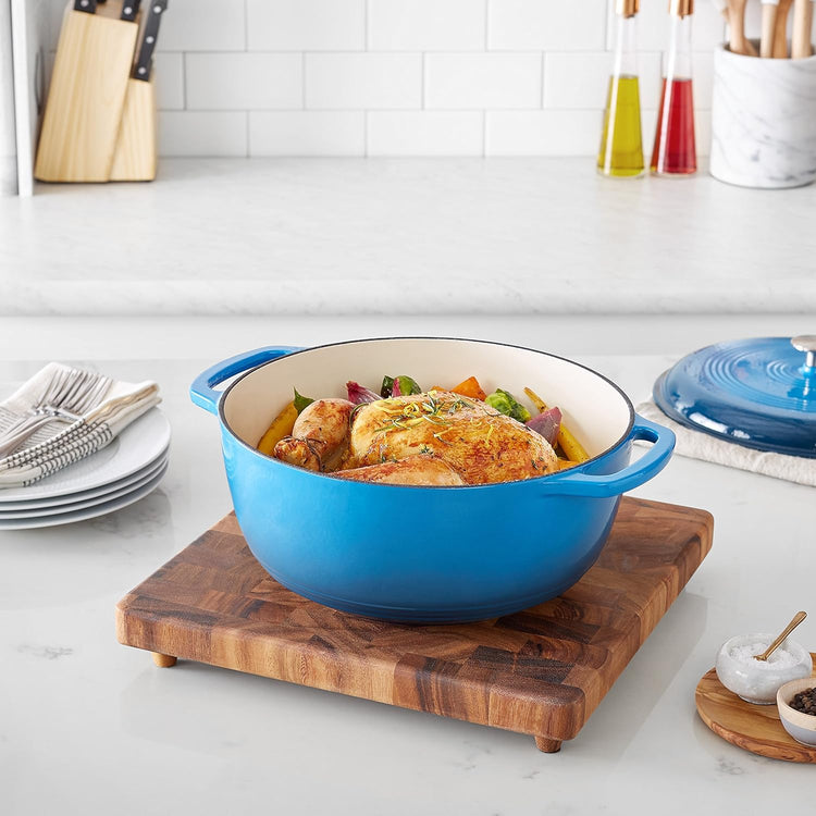 Amazon Basics Cast Iron Dutch Oven Pot with Lid, Enameled, Round, Dual Handles, Heavy-Duty, Large, 7.3-quart, Blue - Nestoria