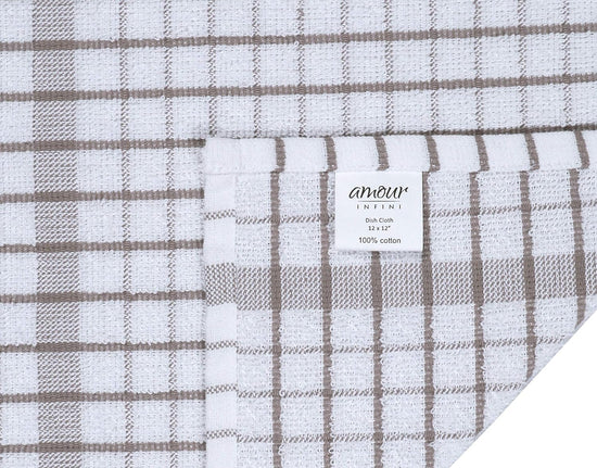 AMOUR INFINI Kitchen Dish Cloths Set of 8 - Ultra Soft, Highly Absorbent, Quick-Drying Terry Cotton Dishcloths 12"x12" Inch Wash & Cleaning Cloths for Kitchen & Dishwashing (Beige) - Nestoria