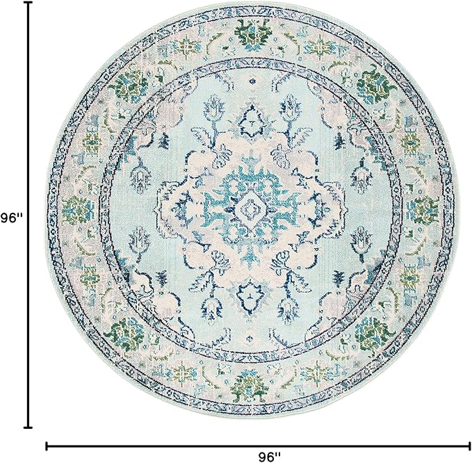 SAFAVIEH Monaco Collection Area Rug - 8' Round, Light Blue & Ivory, Non-Shedding & Easy Care, Ideal for High Traffic Areas in Living Room, Foyer, Bedroom (MNC243K-8R)