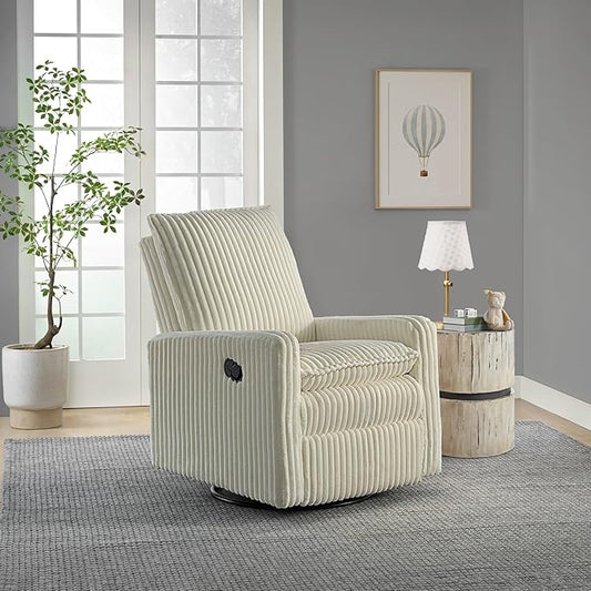 Oxford Baby Uptown Upholstered Swivel Glider and Recliner Nursery Chair - Corduroy, Pearl White