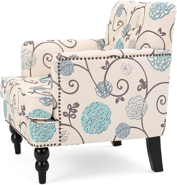 Christopher Knight Home Harrison Fabric Tufted Club Chair, White / Blue (29.5"D x 28"W x 33.5"H)