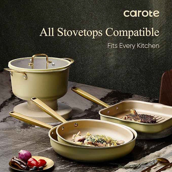 CAROTE 19Pcs Pots and Pans Set, Non Stick Induction Cookware Sets with Durable Cast Steel Handle, Oven-Safe Pots and Pans with Cooking Utensils, PFOS/PFOA Free, Dishwasher Safe, Aluminum