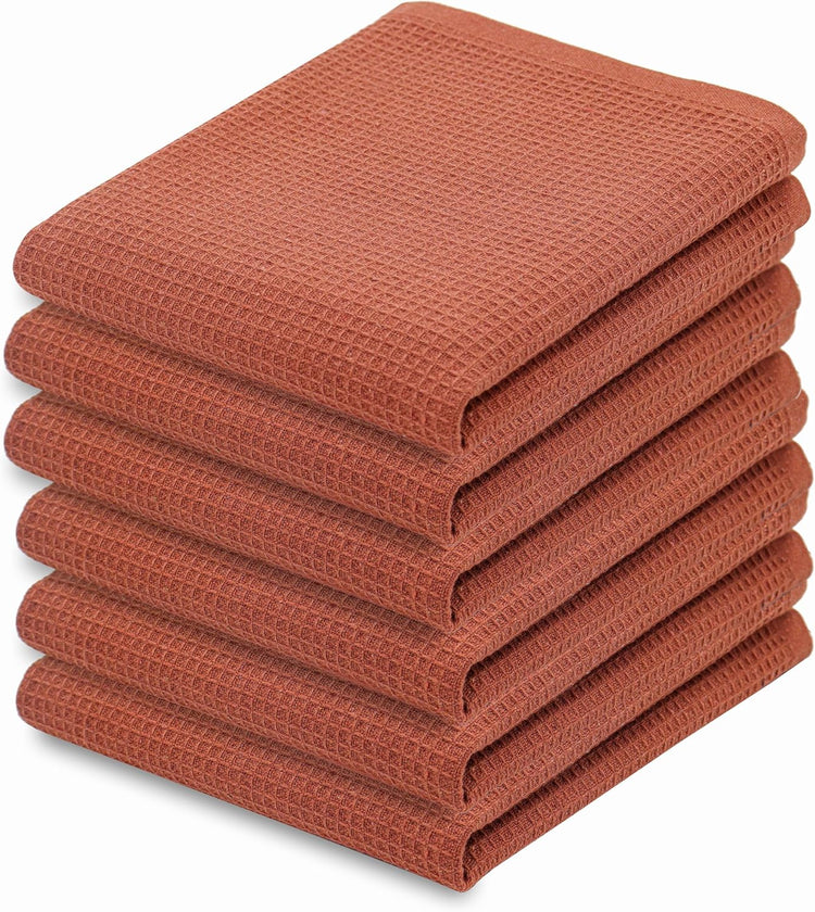 PurpleEssences Rust Waffle Weave Kitchen Towel, 100% Cotton - 15 x 25 Inches, with Hanging Loop Ultra Soft Absorbent Quick Drying Dish Cloth, Tea and Hand Towels, 6 Pack - Spring Summer - Rust - Nestoria