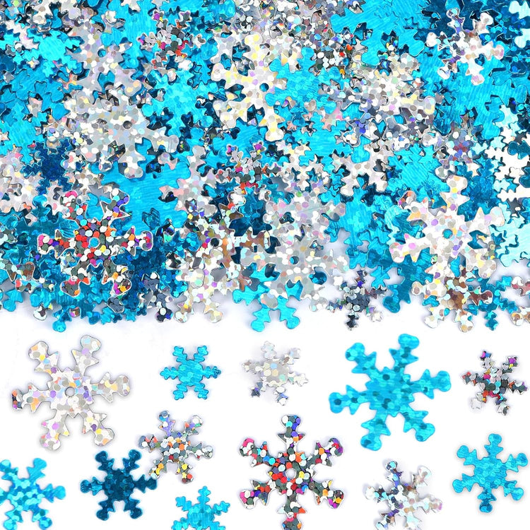 MARFOREVER Winter Snowflake Confetti Decorations, White Blue Glitter Confetti Snow Scatter Sequins for Winter Wonderland Frozen Holiday Baby Shower Party Table Decor Supplies