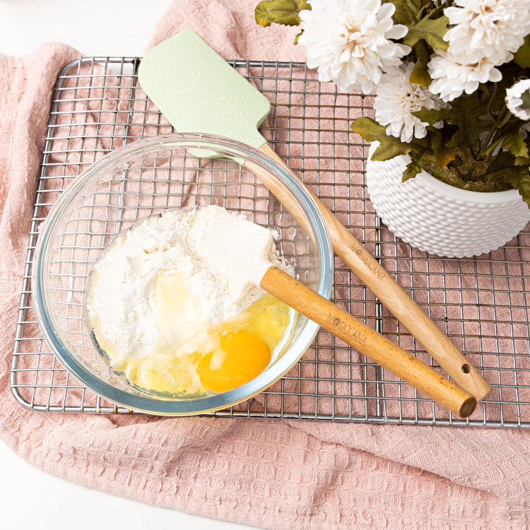 Silicone Spatula set of 2 with wooden handle and stunning pattern (2 Count)