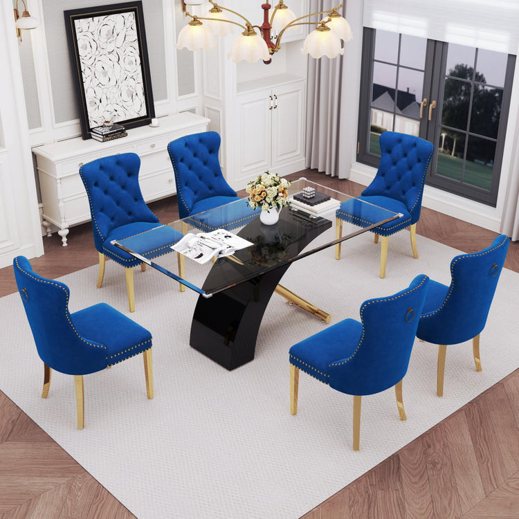 7 Piece Glass Dining Table Set for 6
