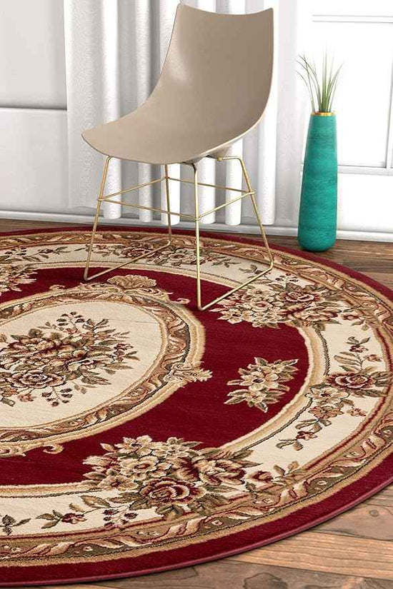 Well Woven Timeless Collection Le Petit Palais Red 8' Foot Round Luxurious Traditional French Medallion Oriental Area Rug Perfect for Living Room Bedroom or Dining Room Easy-to-Clean Durable Design