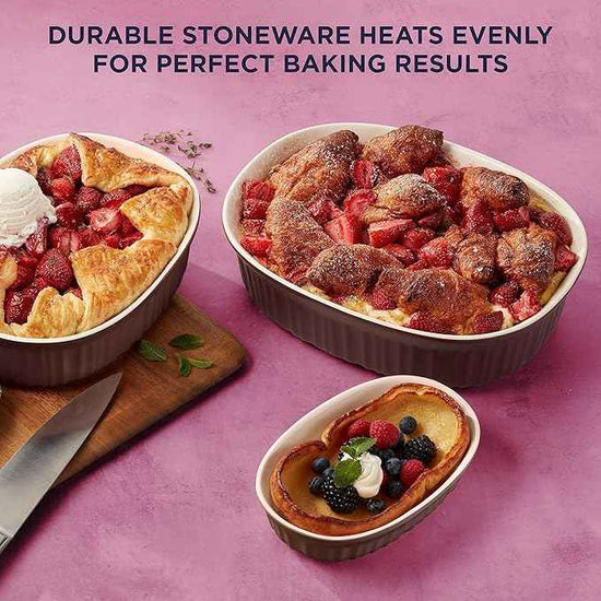 CorningWare Ceramic Bakeware Set with Lids, Chip and Crack Resistant Stoneware Baking Dish, Microwave, Dishwasher, Oven, Freezer and Fridge Safe, 12-Piece French Cabernet