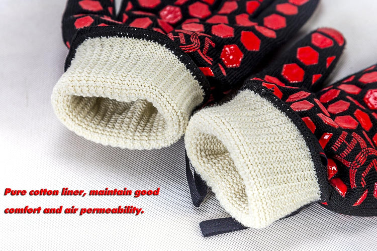 J H Heat Resistant Oven Glove:EN407 Certified 932 °F, 2 Layers Silicone Coating, Oven Mitts for Cooking, Kitchen, Fireplace,Camping, Grilling