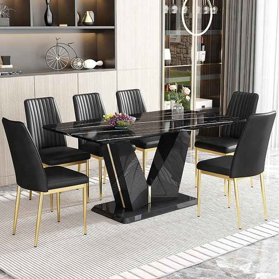 Black Dining Chairs Set of 4 Modern Kitchen Chairs PU Leather Chair with Metal Legs Armless Upholstered Chair for Dinner Room, Office, Waiting Room(Set of 4, Black Golden)