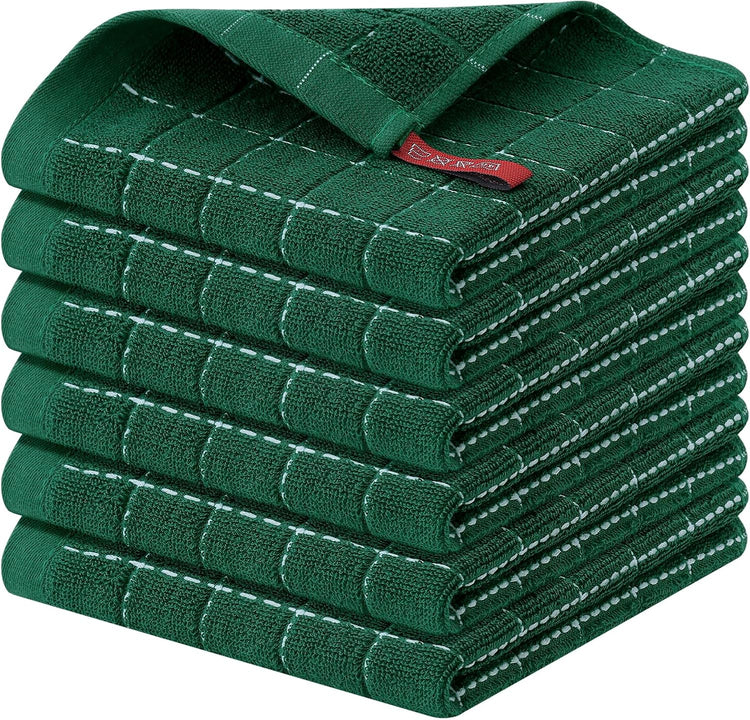 Homaxy 100% Cotton Terry Kitchen Dish Cloths, Ultra Soft and Absorbent Dish Towels for Kitchen, Perfect for Drying and Washing Dishes, 6 Pack, 12 x 12 Inches, Dark Green