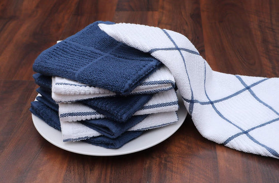 AMOUR INFINI Dish Cloths for Washing Dishes Set of 8 - Highly Absorbent, Super Soft Kitchen Dishcloths - Reusable Quick Dry Dish Rags for Cleaning & Drying Kitchen Linens (12x12 Inch - Blue) - Nestoria
