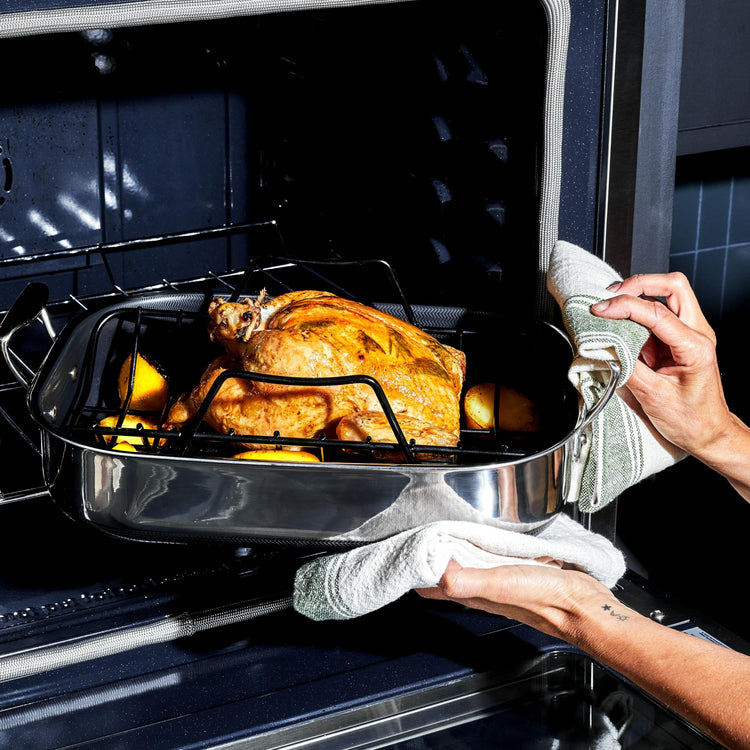 Hybrid 14 x 10 Inch Rectangular Nonstick Roasting Pan with Rack