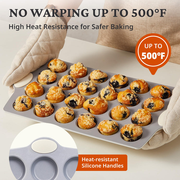 2 Pack 12 Cup and Mini 24 Cup Non Toxic Nonstick Ceramic Muffin Pan & Cupcake Tin (2 Count)
