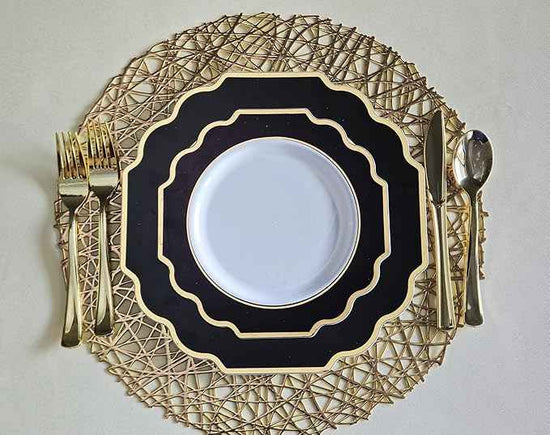 " OCCASIONS " 320 Piece set (40 Guests)-Heavyweight Wedding Party Disposable Plastic Plate Set - 40 x 10.5'' + 40 x 8'' + Silverware + Cups + Napkins (Imperial in White & Black & Gold)
