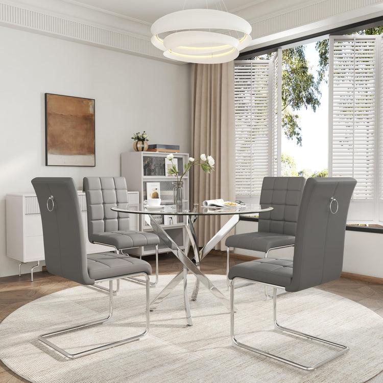 5 Piece Round Glass Dining Table Set