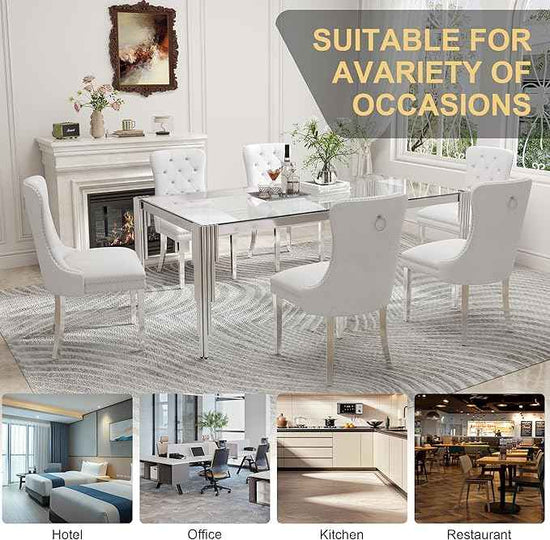 78'' Modern Glass Dining Table for 6-8 People,Tempered Glass Top Dining Room Table with Stainless Steel Base, Glass and Silver Dining Table for 6, Rectangle Dining Kitchen Table for Dinner