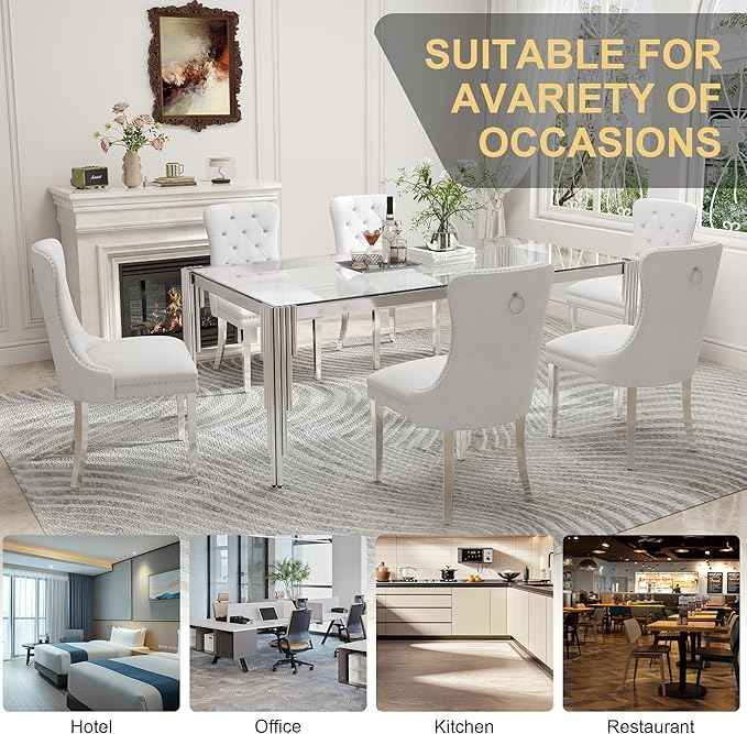78'' Modern Glass Dining Table for 6-8 People,Tempered Glass Top Dining Room Table with Stainless Steel Base, Glass and Silver Dining Table for 6, Rectangle Dining Kitchen Table for Dinner