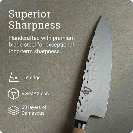 Shun Premier Blonde 6" Chef's Knife, Handcrafted Japanese Kitchen Knife for Professional and Home Chefs, VG-MAX Core with Damascus Stainless Steel Cladding, Pakkawood Handle