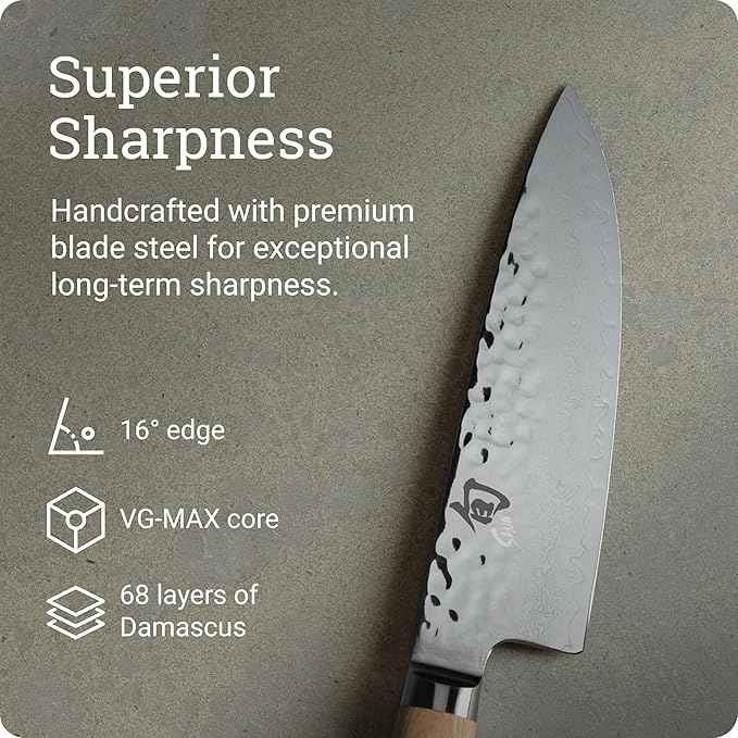 Shun Premier Blonde 6" Chef's Knife, Handcrafted Japanese Kitchen Knife for Professional and Home Chefs, VG-MAX Core with Damascus Stainless Steel Cladding, Pakkawood Handle