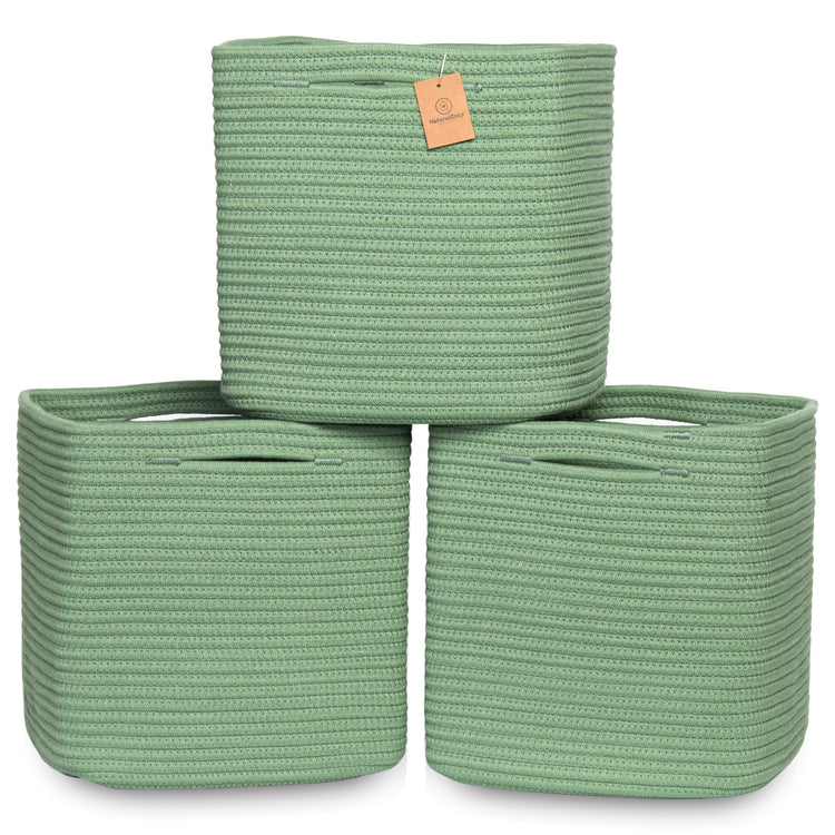 13 Inch Cube Storage Bins Cotton Rope Woven Baskets for Organizing 3 (3 Count)
