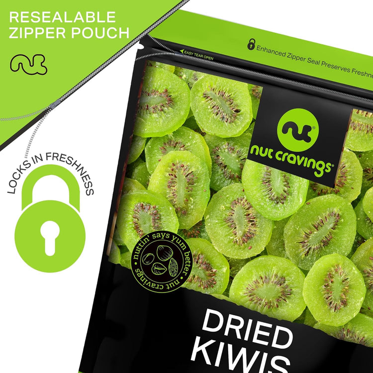NUT CRAVINGS - Sun Dried Kiwi Slices, Lightly Sweetened (32oz, 2 LB) Bulk Dry Fruits Packed Fresh in Resealable Bag - Sweet Healthy Snack, Naturally Grown, Vegan, Kosher