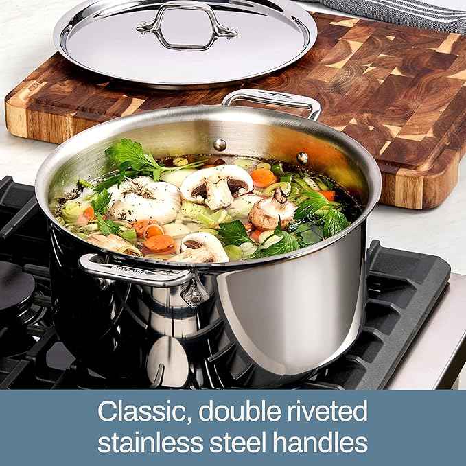 All-Clad D3 3-Ply Stainless Steel Cookware Set 10 Piece, Induction, Oven Broiler Safe 600F, Kitchen Cooking Set w/ Frying Pans, Saucepans, Saute Pan, Stockpot and Soup Pot, Pots and Pans, Silver