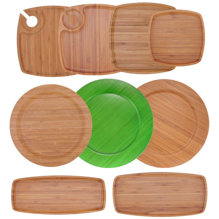 13" Dia Green Bamboo Reusable Dinnerware Charger Round Plates for Catered Events