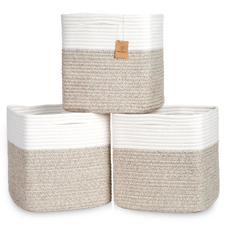 13 Inch Cube Storage Bins Cotton Rope Woven Baskets for Organizing 3 (3 Count)