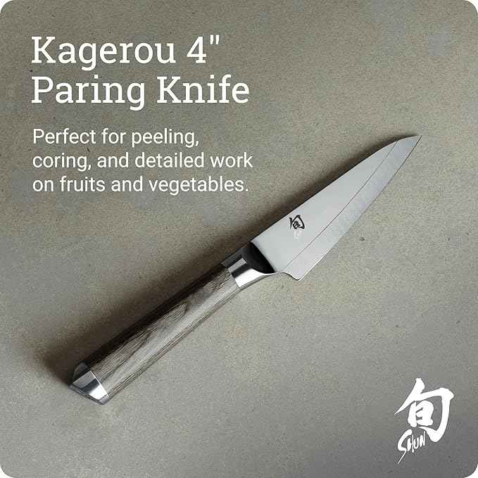 Shun Cutlery Kagerou Paring Knife 4 Inch, Small, Sharp, Nimble Cooking Knife for Peeling, Coring, Trimming and More, Precise Cutting Knife, Handcrafted Japanese Kitchen Knife