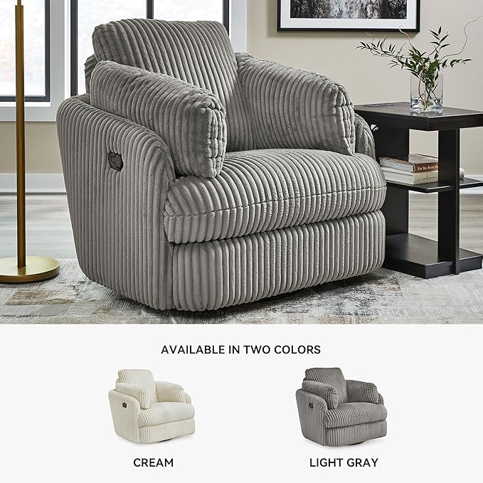 Signature Design by Ashley Tie-Breaker Swivel Glider Recliner, 2 Bolster Pillows, Hidden Storage, Fabric Upholstery, 41.38" W x 40.25" D x 39.75" H, Light Gray