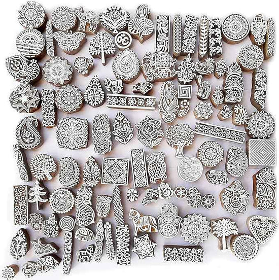 Royal Kraft Assorted Wooden Block Printing Stamps (Set of 100) Bulk01_100