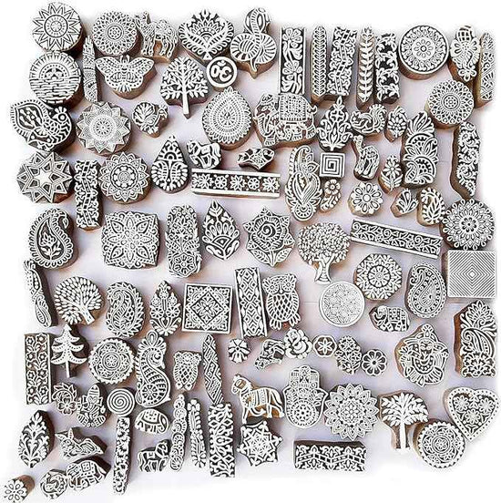 Royal Kraft Assorted Wooden Block Printing Stamps (Set of 25) Bulk01_25