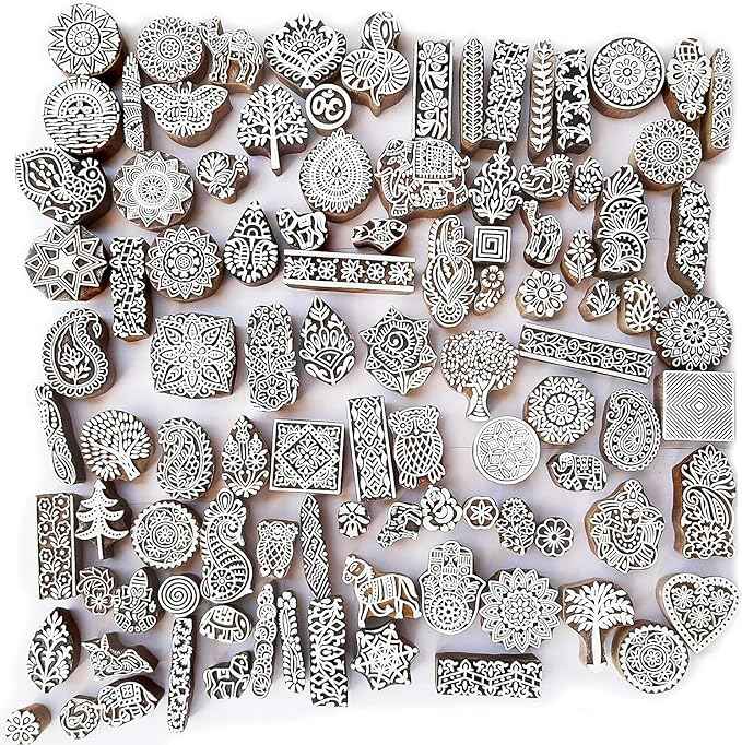 Royal Kraft Assorted Wooden Block Printing Stamps (Set of 25) Bulk01_25
