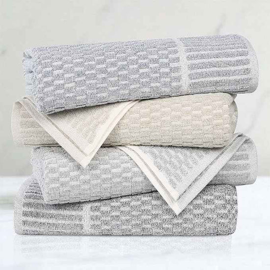 Superior Juno Viscose Cotton Blend Medium Weight Towels, for Bathroom, Shower, Spa, Plush, Quick Dry, Ultra-Soft Towels, Bath Essentials, Border Detail, 8 Piece Assorted Towel Set, Denim Blue