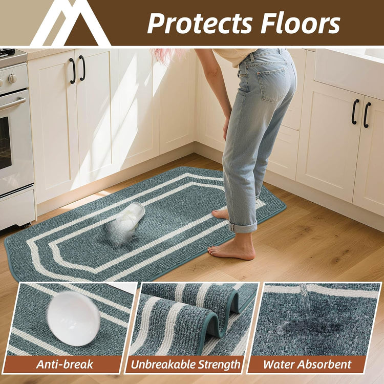 COSY HOMEER Kitchen Rugs and Mats 24"x59" Non Slip Kitchen Mats for Floor Washable Kitchen Runner Rug Stain Resistant Standing Mat for Kitchen,Sink,Polypropylene,Lake Blue