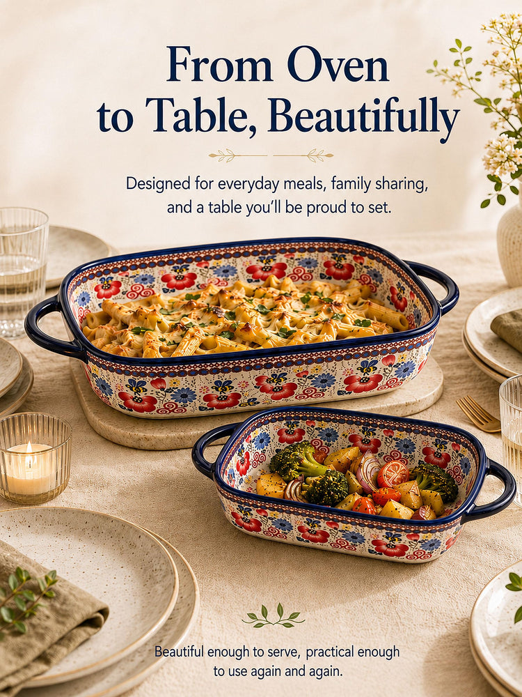2 Piece Polish Pottery Style Ceramic Baking Dish Set (2 Count)