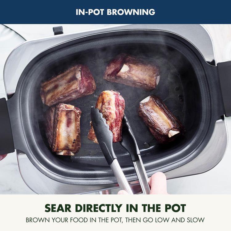 Elite 8-in-1 Programmable 6QT Electric Slow Cooker,Dishwasher Safe Lid & Removable Crock, PFAS-Free Healthy Ceramic Nonstick Multi-Cooker,Sear, Sauté,Brown,Steam Basket,Roast, Oxford Blue