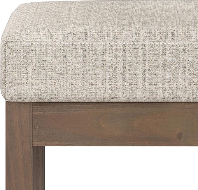 SIMPLIHOME Milltown Small Ottoman Bench - 27 inch Wide Upholstered Tweed Look Fabric Rectangle Footstool Ottoman in Platinum, Contemporary Bench for Bedroom or Entryway with Cushioned Seat, Assembled