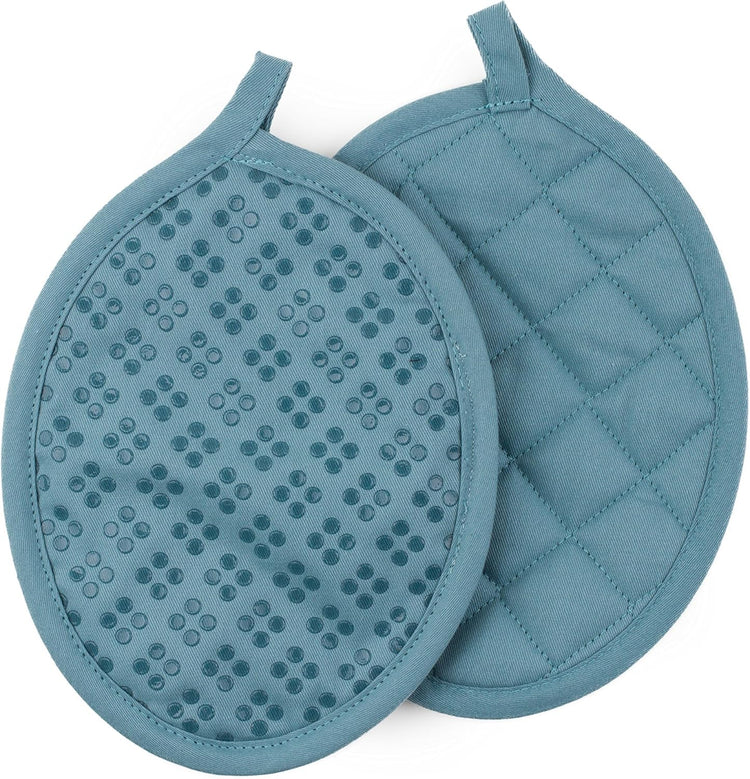 Sticky Toffee 9-Piece Kitchen Set – Blue 100% Cotton Terry Dish Towels, Dishcloths, Oven Mitts, and Pot Holders with Non-Slip Silicone, Oeko-Tex Certified