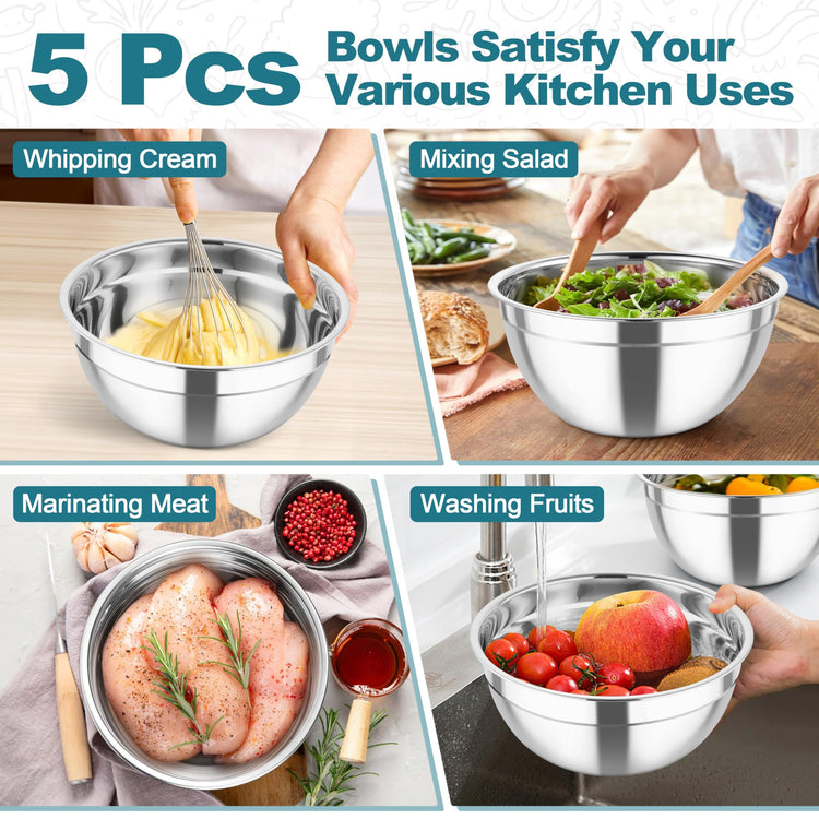 Mixing Bowls Stainless Steel Salad Serving Bowl with Clear Lids (5 Count)