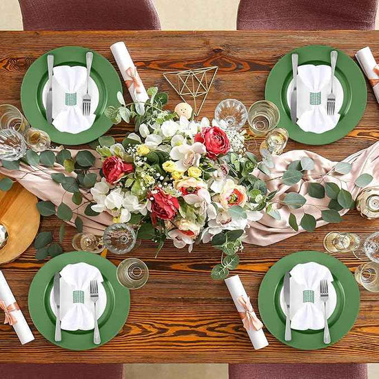 Tanlade 12 Pcs 13 Inch Charger Plates Bulk Round Wedding Chargers Plastic Dinner Plates for Table Setting Wedding Party Decoration (Green)